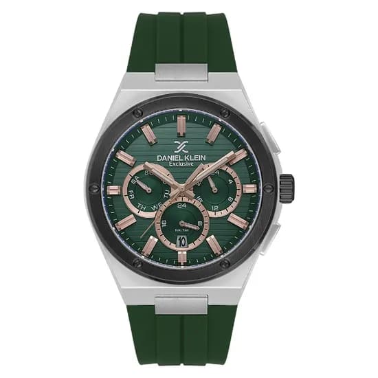 Relogio Analógico Masculino Daniel Klein DK.1.14072-4 Exclusive Gent / Pulseira de Silicone - Verde/Prata