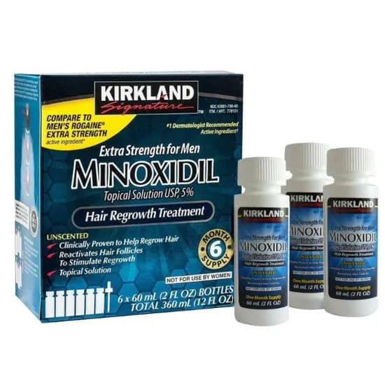 Solução Capilar Kirkland Minoxidil 5% para Crescimento de Barba e Cabelo - 6 X 60ML