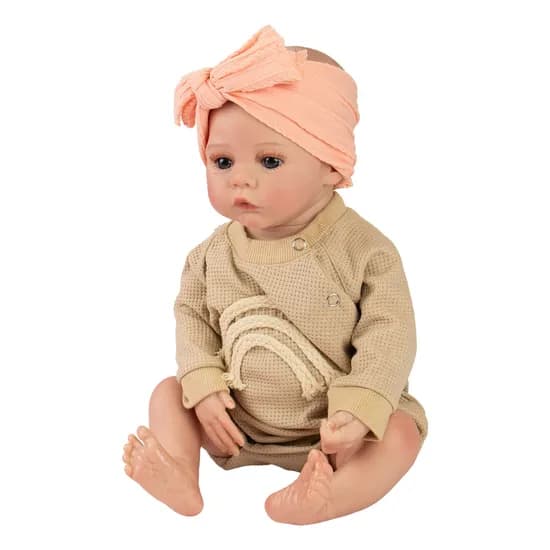 Boneca Baby Reborn V-123 - 48CM - Silicone - Roupa Bege