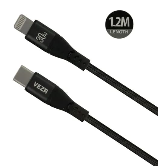 Cable de Datos Vezr VD07 Mfi Type-C To Lightning 30W PD 1.2M Nylon Black