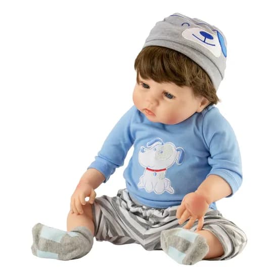 Boneca Baby Reborn V-48 - 55CM - Silicone - Roupa Cachorrinho