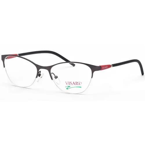 Óculos de Grau Visard HQ08-45 Feminino, Tamanho 51-18-142 C3A-4 - Cinza, Vermelho e Preto