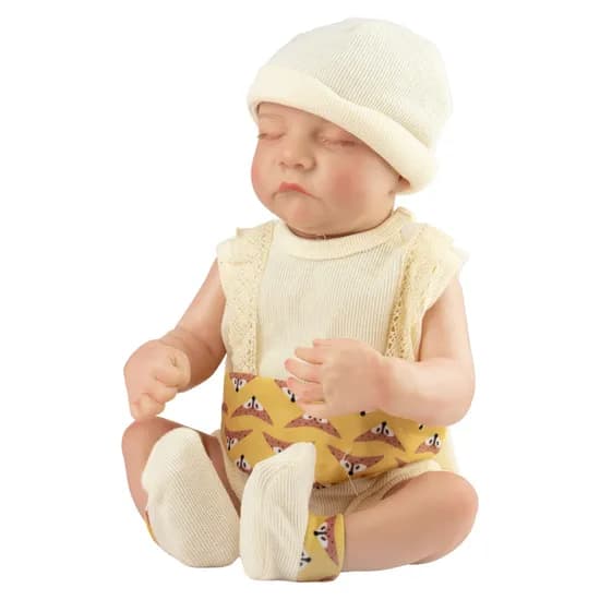 Boneca Baby Reborn V-126 - 48CM - Silicone - Roupa Bege e Marrom