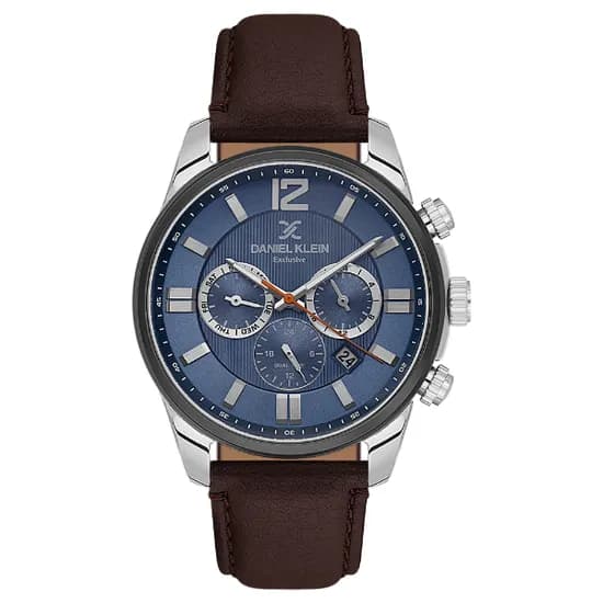 Relogio Analógico Masculino Daniel Klein DK.6.14231-5 Exclusive Gent / Pulseira de Couro - Marrom/ Prata/ Preto/ Azul