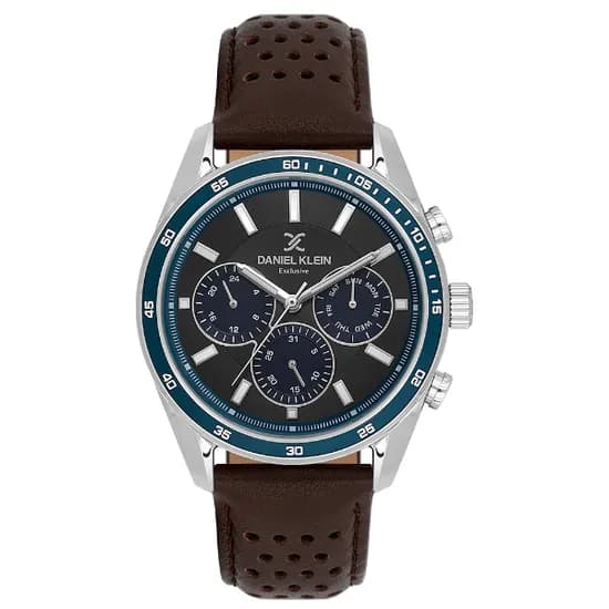 Relogio Analógico Masculino Daniel Klein DK.1.14221-5 Exclusive Gent / Pulseira de Couro - Marrom/Prata/Azul