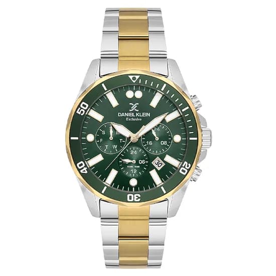 Relogio Analógico Masculino Daniel Klein DK.1.14067-5 Exclusive Gents / Pulseira de Aço Inoxidável - Prata/Dourado/Verde