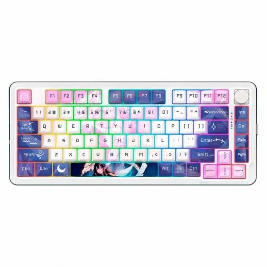 Teclado Gamer Mecânico Redragon Cyrus Pro K681ACG, 75% Sem Fio USB BT, Switch Leopard L, Azul/Rosa/Branco, Inglês