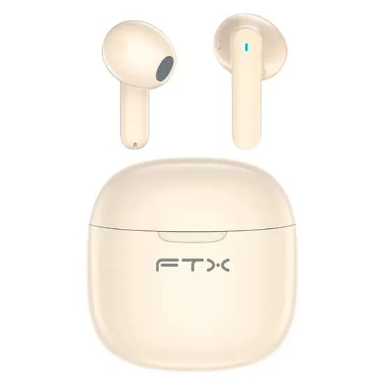 Fone de Ouvido Sem Fio FTX E68-BG com Bluetooth 6.0 / Microfone / Touch / IPX6 - Bege