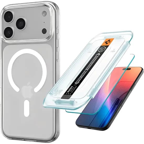 Capa Protetora + Protetor de Tela Spigen Ultra Hybrid Magfit para iPhone 17 Pro Max - Clear White (ACS09896)