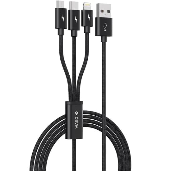 Cabo Devia EC048 3 En 1 USB-A To USB-C/ Lightning/ M-USB 1.2 Metros - Black