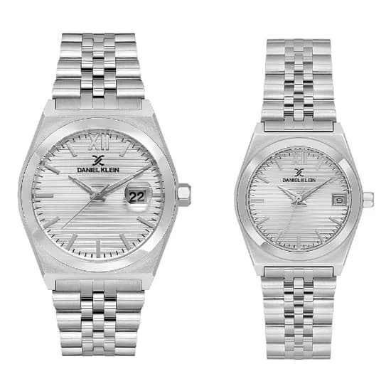 Relogio Analógico Masculino e Feminino Daniel Klein DK.1.14283-1 Pair Gent & Lady / Pulseira de Aço Inoxidável - Prata