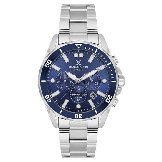 Relogio Analógico Masculino Daniel Klein DK.1.14067-2 Exclusive Gents / Pulseira de Aço Inoxidável - Prata/Azul