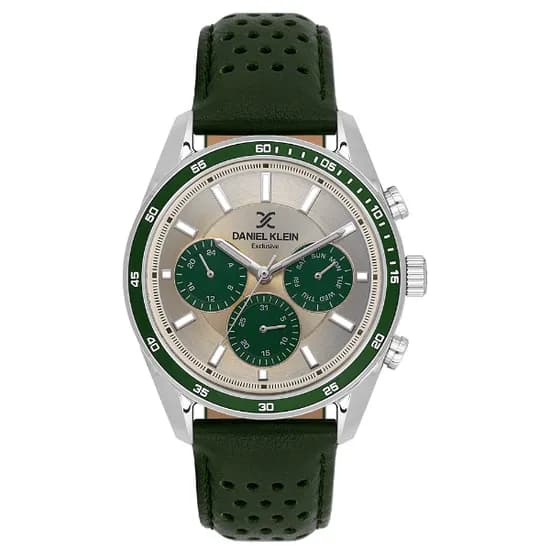 Relogio Analógico Masculino Daniel Klein DK.1.14221-4 Exclusive Gent / Pulseira de Couro - Prata/Verde