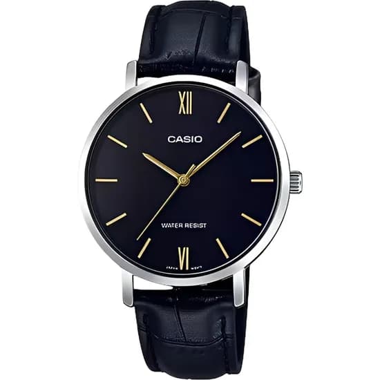 Relógio Casio LTP-VT01L-1BUDF Analógico Feminino - Couro Preto/Prata