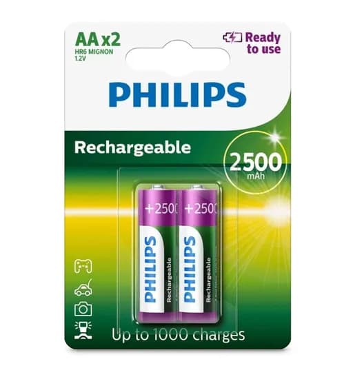 Pilha Philips Recarregável AA 2500-Mah - com 2 Unidades (R6B2RTU25/97)