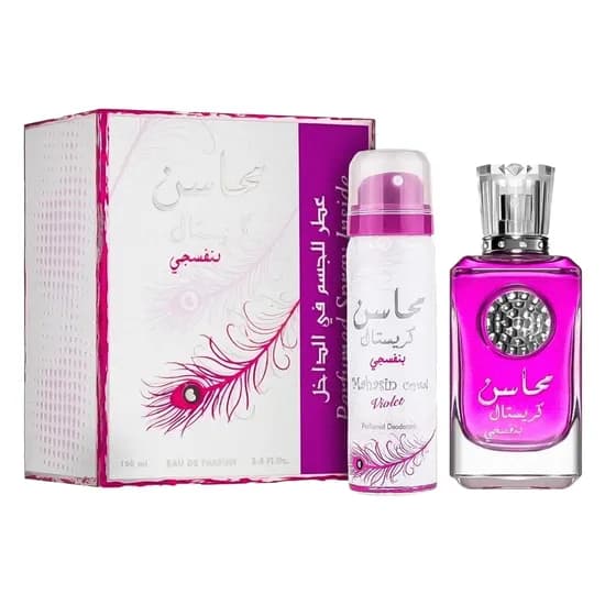 Kit Perfume Lattafa Mahasin Crystal Violet Eau de Parfum Feminino 100ML + Desodorante