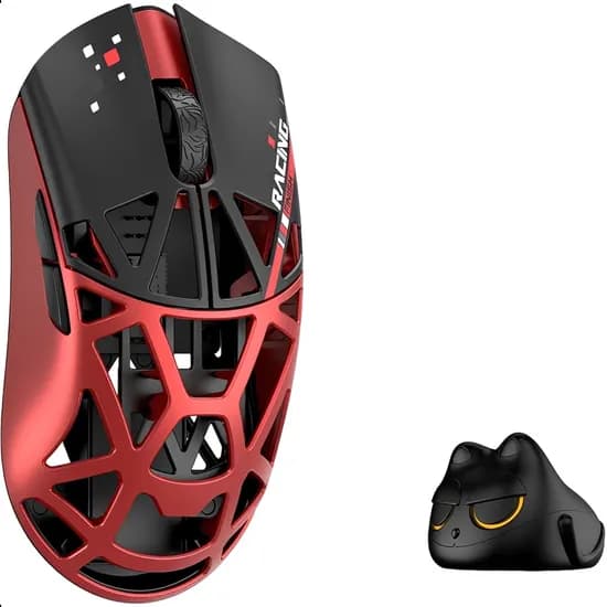 Mouse Gamer Wlmouse Beast X Mini Pro Magnésio Dongle 8K Sem Fio Omron Optical Lados Sólidos - Vermelho/Preto