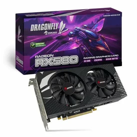 Placa de Vídeo 8GB Exp. RX580 Keepdata Dragonfly Gaming Preto KDRX580-8GD5B