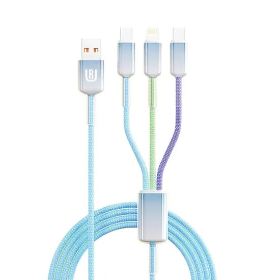 Cabo Ur U-12 / 3 Em 1 / USB para USB-C X2 / Lightning / 1.2 Metros / Nylon - Azul Claro