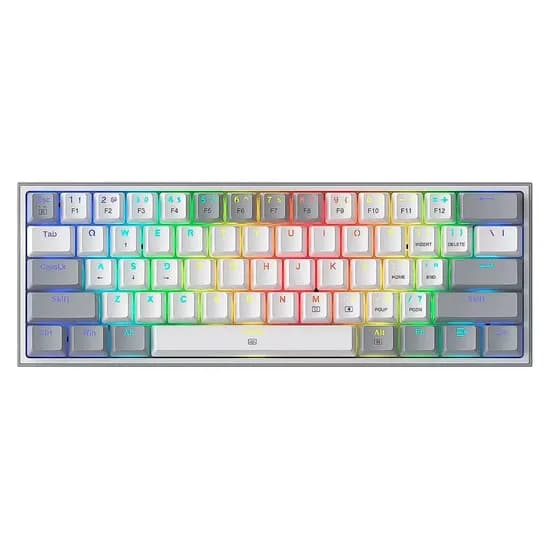 Teclado Gamer Redragon Fizz Rainbow K617 Switch Blue Layout 60% - Branco e Cinza
