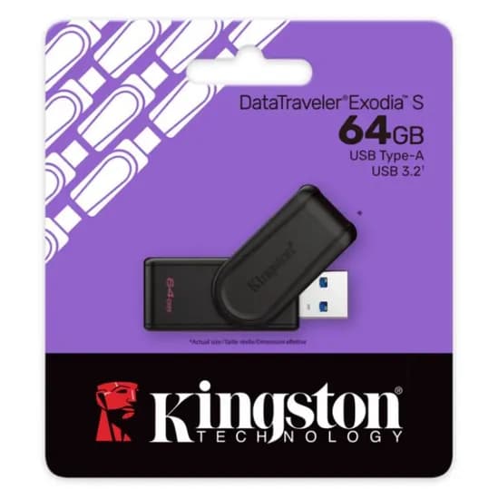Pendrive Kingston Datatraveler Exodia s 64GB USB 3.2 - Preto DTXS/64GB