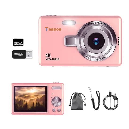 Camera Digital Tassos - 64MP/16X/2.4" - Rosa