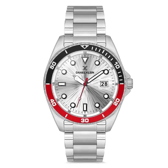 Relogio Analógico Masculino Daniel Klein DK.1.12664-2 Premium Gents / Pulseira de Aço Inoxidável - Prata/Preto/Vermelho