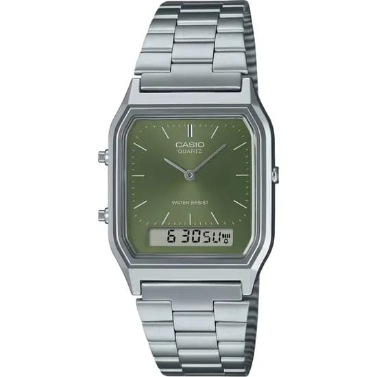 Relógio Casio Vintage AQ-230A-3AMQYDF Analógico/Digital Unissex - Silver/Green