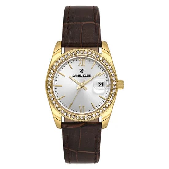 Relogio Analogico Feminino Daniel Klein DK.6.14030-3 Premium Lady / Pulseira de Couro - Marrom/Dourado