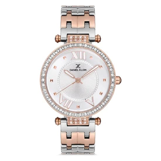 Relógio Analógico Feminino Daniel Klein DK.1.12744-1 Premium Ladies / Pulseira de Aço Inoxidável - Prata/Rose Gold