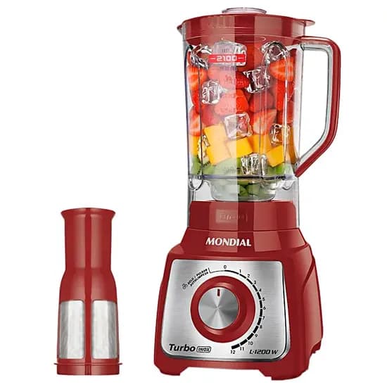 Liquidificador Mondial Turbo Inox L-1200 Ri 1.200 Watts 3 Litros 12 Velocidades + Pulsar 220V ~ 50/60 HZ - Vermelho/Prata