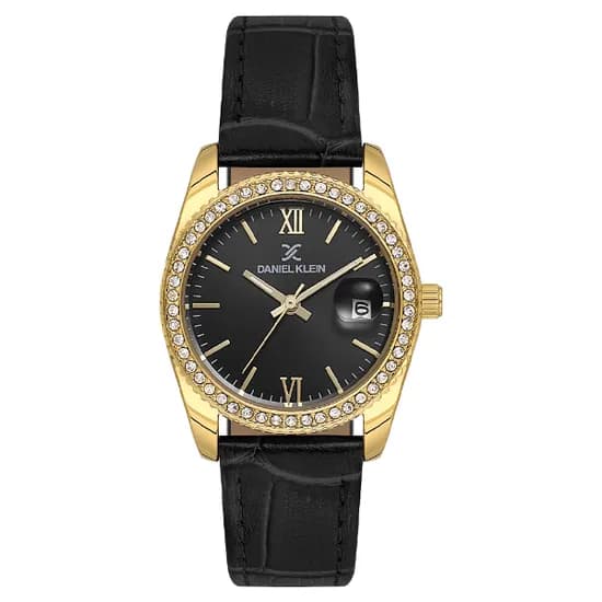 Relogio Analogico Feminino Daniel Klein DK.6.14030-2 Premium Lady / Pulseira de Couro - Preto/Dourado