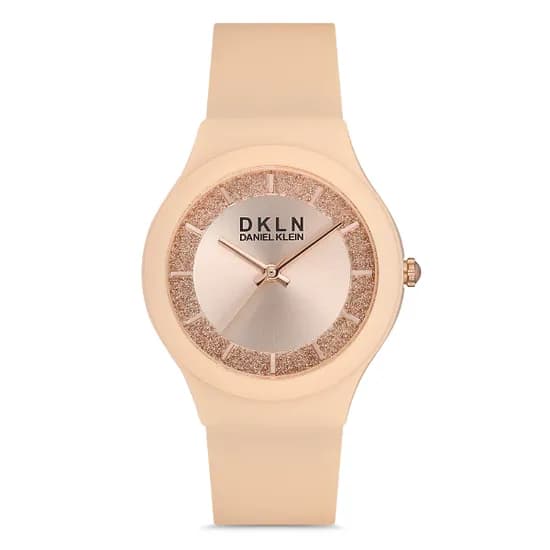 Relogio Analógico Feminino Daniel Klein DK.1.12713-7 DKLN Ladies / Pulseira de Silicone - Bege/Rose Gold