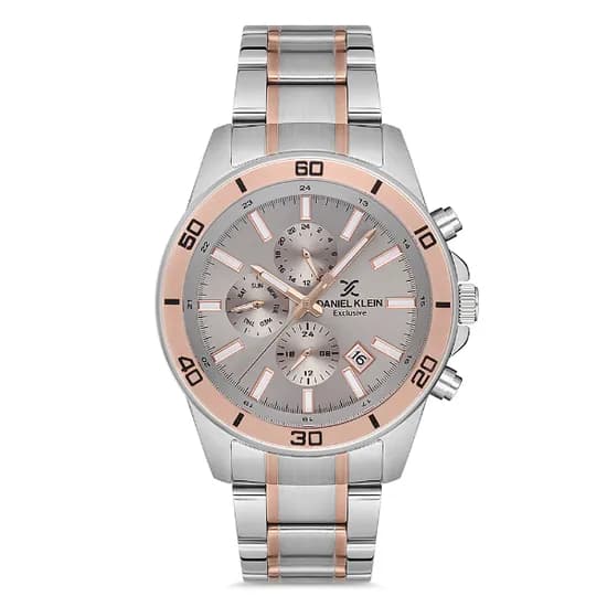 Relogio Analógico Masculino Daniel Klein DK.1.12737-5 Exclusive Gents / Pulseira de Aço Inoxidável - Prata/Rose Gold