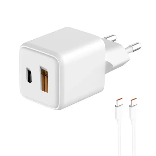 Carregador / Adaptador de Parede 67W MDY -Ef Dual Port (USB-A - USB-C) + Cabo USB-C - USB-C - Branco