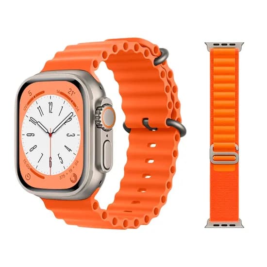 Relógio Inteligente Smartwatch Mannatech L9 Ultra / 49MM com Bluetooth / Pulseira Duplo (Silicone e Tecido) - Laranja