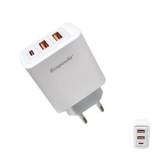 Carregador Fuente Ecopower EP-7042 - 2 USB-A / 1 USB-C
