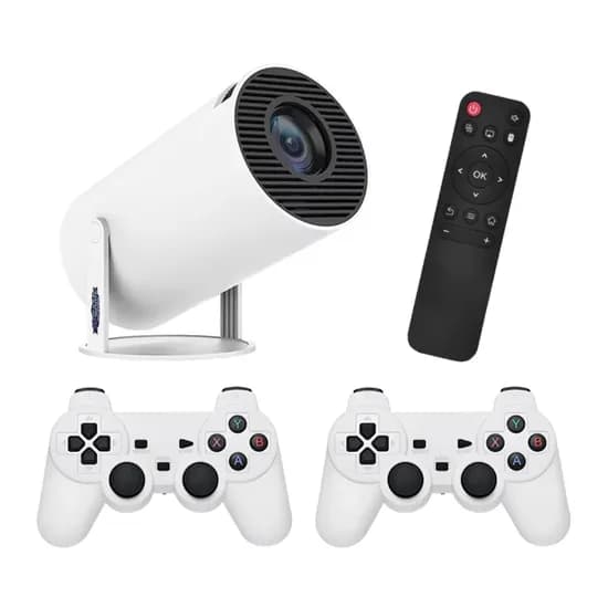 Projetor de Jogo Portátil X10 Plus / 4K / com 2 Controles / Gamepad / Android 11 - Branco