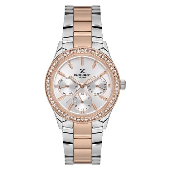 Relogio Analogico Feminino Daniel Klein DK.1.13879-6 Exclusive Ladies / Pulseira de Aço Inoxidável - Prata/Rose Gold