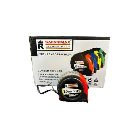 Fita Métrica 10M*25MM 1 Trava c/Borracha 12PC