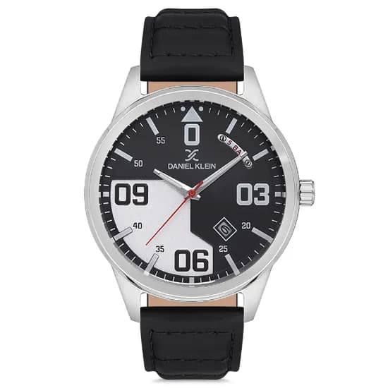 Relogio Analógico Masculino Daniel Klein DK.1.12670-2 Premium Gents / Pulseira de Couro Genuino - Preto/Prata