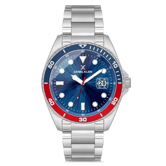 Relogio Analógico Masculino Daniel Klein DK.1.12664-3 Premium Gents / Pulseira de Aço Inoxidável - Prata/Azul/Vermelho