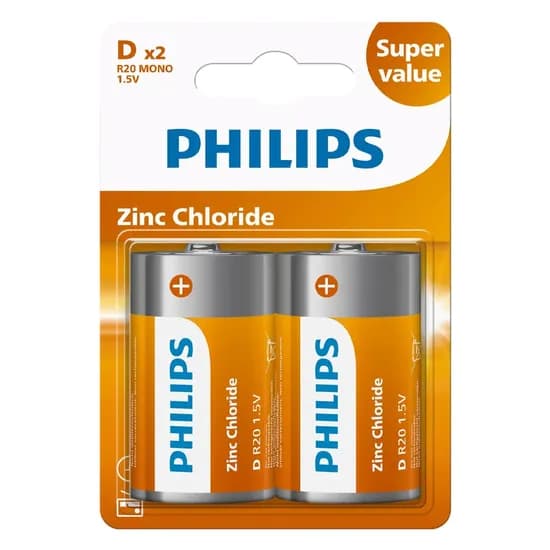 Pilha Alkalina Philips Zinc R20G2B/70 - D*2 PCS