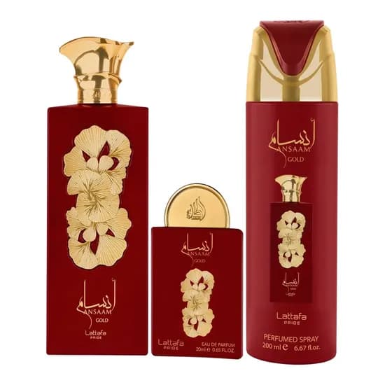 Kit Lattafa Pride Ansaam Gold - 3 Em 1 - Perfume Edp 100ML + Perfume Edp 20ML+ Desodorante 200ML