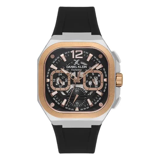 Relogio Analógico Masculino Daniel Klein DK.1.14008-4 Exclusive Gent / Pulseira de Silicone - Preto/Prata/Dourado