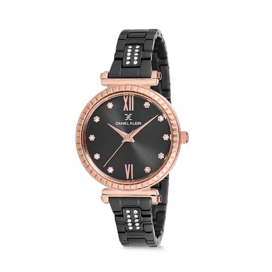 Relógio Analógico Feminino Daniel Klein Premium DK12189-6 - Preto e Rosa Ouro