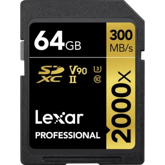 Cartão de Memória Lexar SD 64GB Golden 300/260MBS 2000X V90