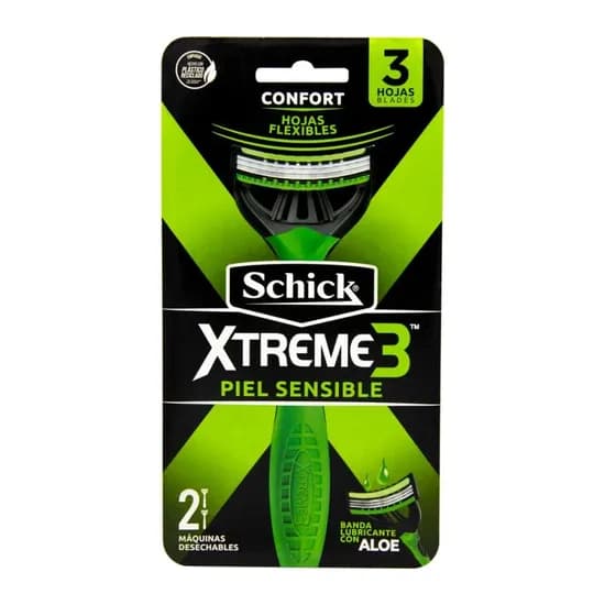 Aparelho de Barbear Schick Xtreme 3 Lâminas Descartável Pele Sensível X2 Unidades