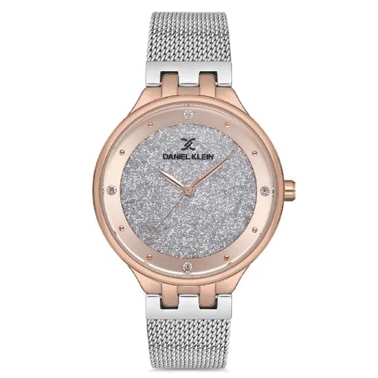 Relógio Analógico Feminino Daniel Klein DK.1.12683-5 Premium Ladies / Pulseira de Aço Inoxidável - Prata/Rose Gold Glitter