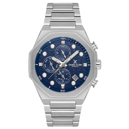 Relogio Analógico Masculino Daniel Klein DK.1.14217-2 Exclusive Gents / Pulseira de Aço Inoxidável - Prata/Azul